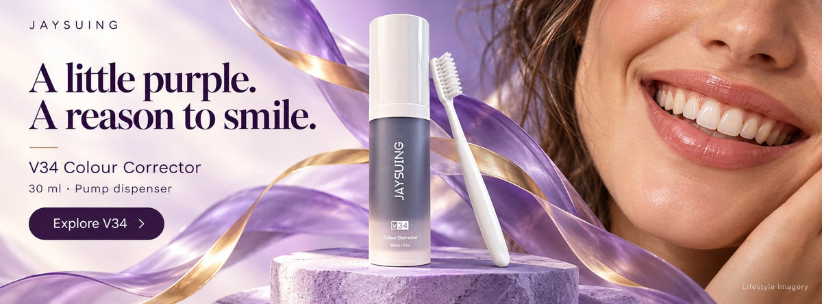 VioBright purple colour corrector banner, instant whiter-looking teeth